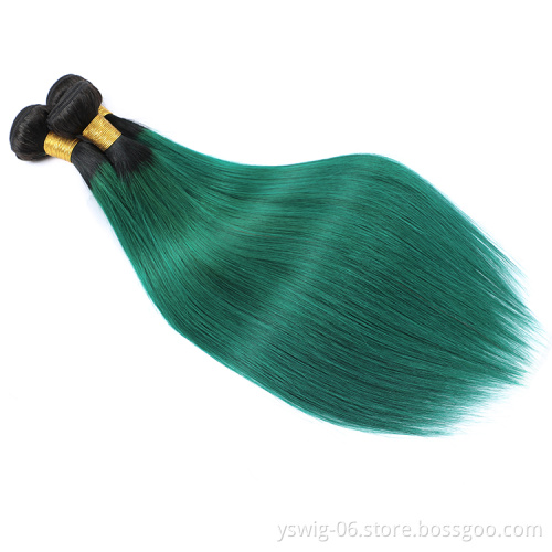 YS 100% Cuticle Aligned Indian Virgin Hair Weave Bundles Top Quality 1b/Green# Raw Indian Human Hair Weaves for Black Woman